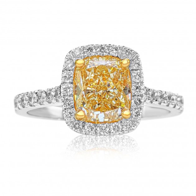 2 14 Cttw Fancy Yellow Diamond Halo 18K White Gold Ring CharityStars