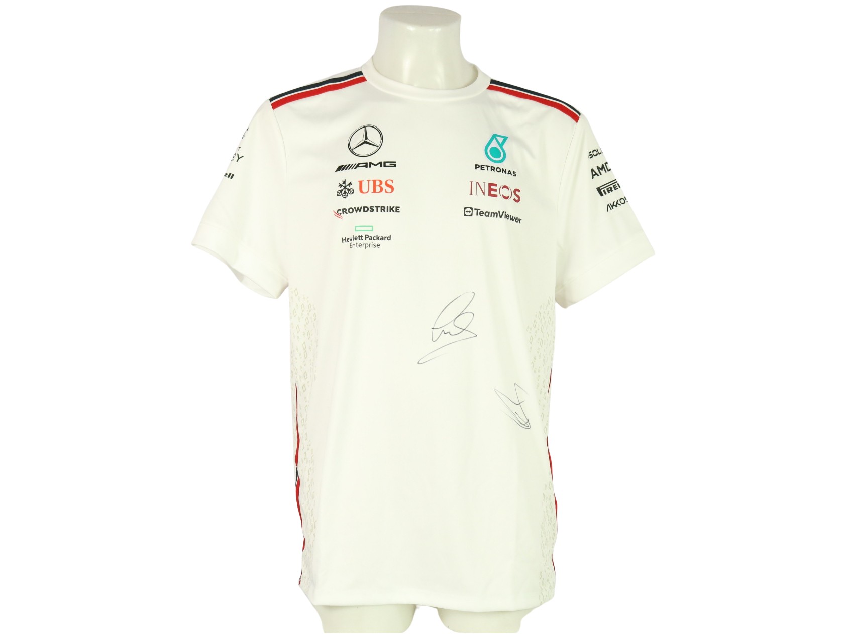 Mercedes AMG F1 Team Official T Shirt 2023 Signed By Lewis Hamilton