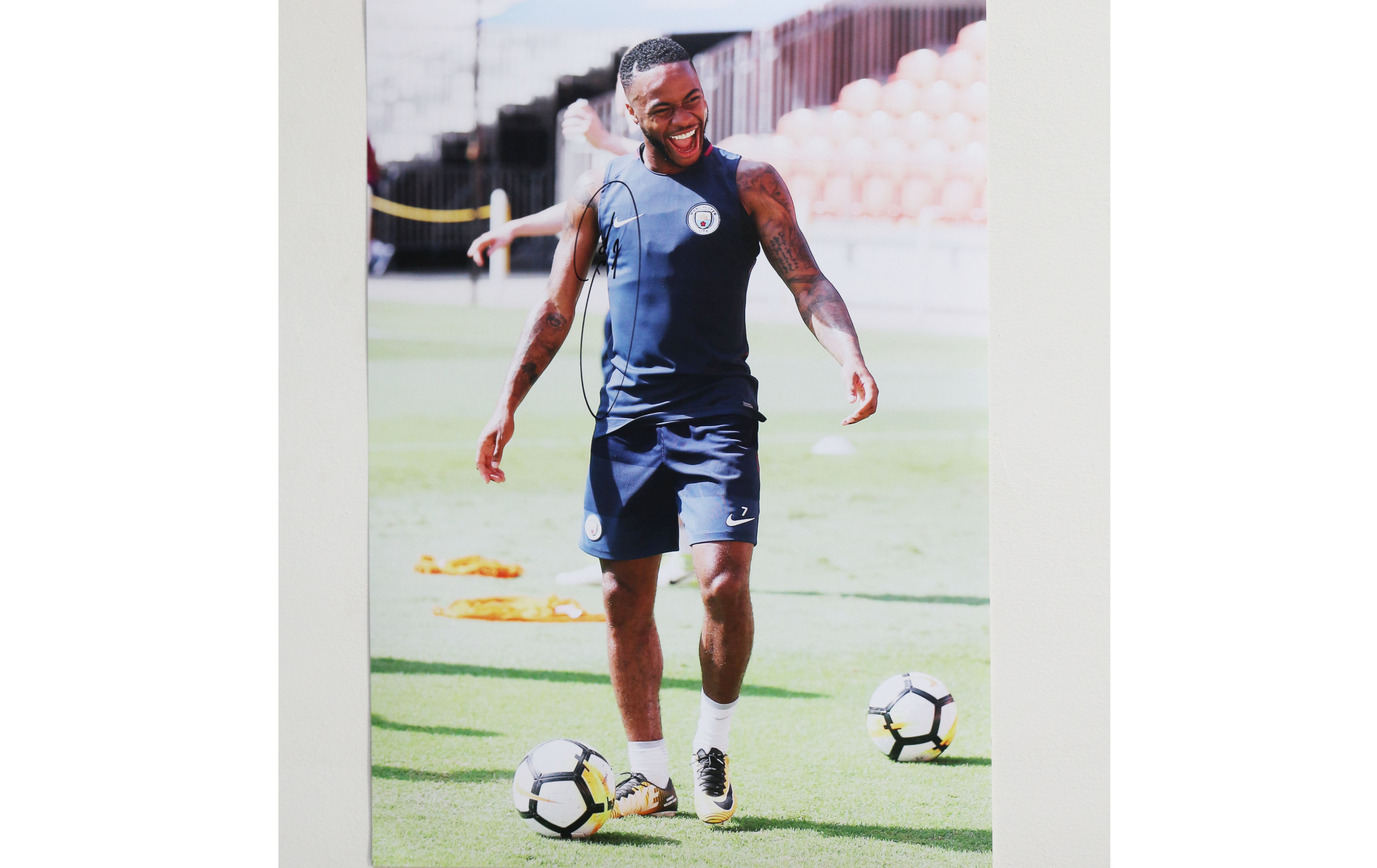 Raheem Sterling Training Manchester City A2 Signed Photograph