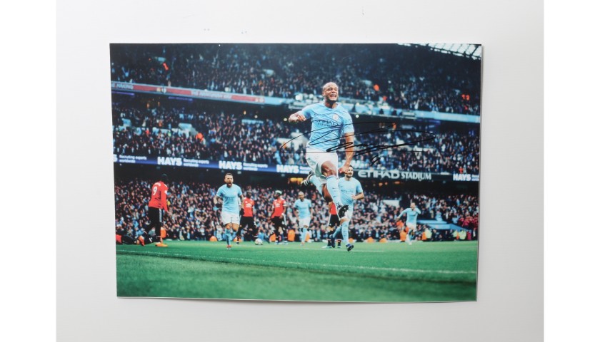 Signed Photograph of Vincent Kompany, Manchester City vs Manchester United 