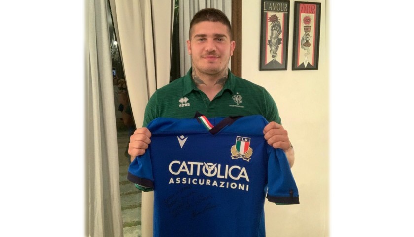 Riccioni's Italy Worn and Signed Rugby Shirt, England-Italy 2019 
