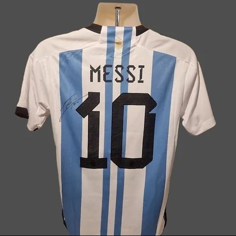 Messi's Argentina 2022 World Champions Signed and Framed Shirt