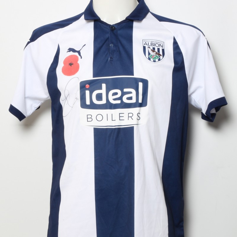 Jake Livermore's West Bromwich Albion  Worn and Signed Home Poppy Shirt 