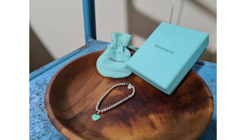 Tiffany & Co. Sterling Silver Blue Enamel Heart Return to Tiffany Tag Bead Bracelet