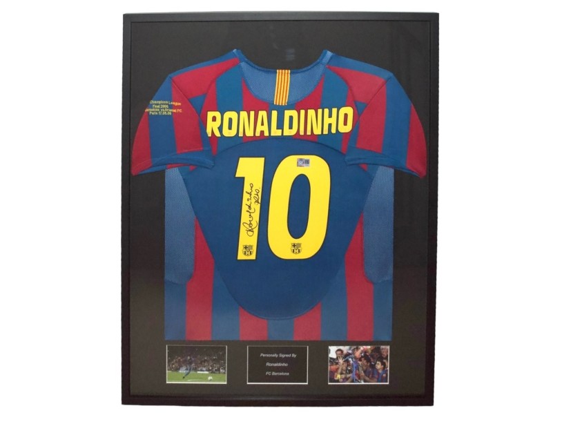 Maglia FC Barcellona 2005/06 di Ronaldinho firmata e incorniciata