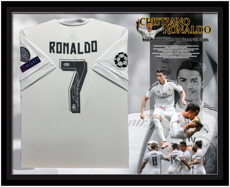 Maglia replica del Real Madrid 2015/16 di Cristiano Ronaldo firmata e incorniciata