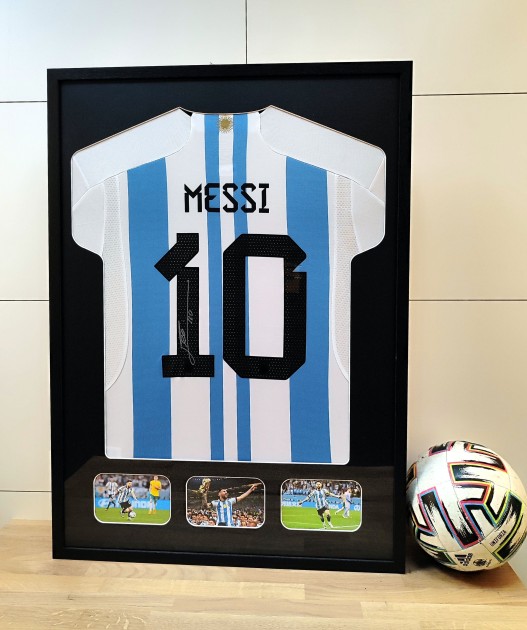 Messi's Argentina 2022/23 Signed and Framed Shirt (Icons COA)