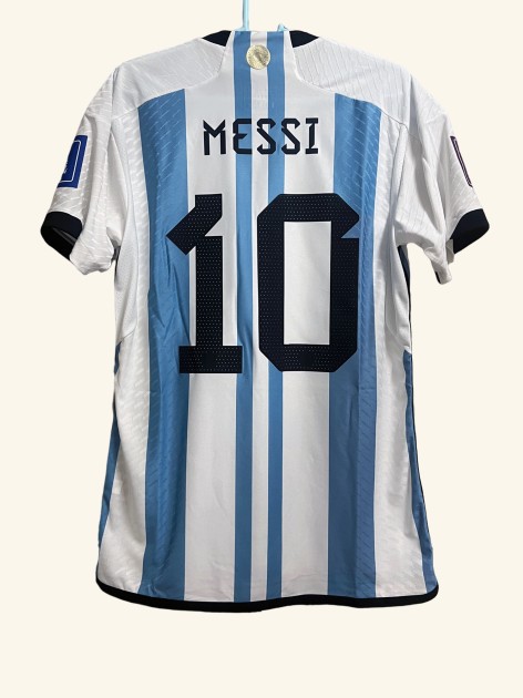 Messi's WC 2022 Qatar Final Argentina Match-Issued Shirt and Shorts, vs France