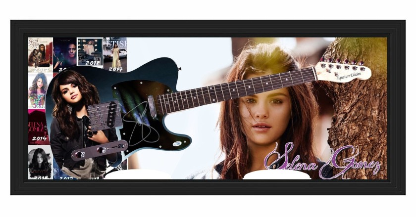 Selena Gomez Signed Custom Graphics Guitar Display