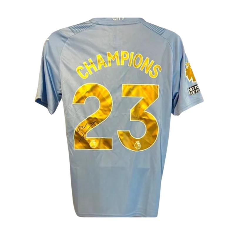 Maglia Champions del Manchester City 2023/24 di Pep Guardiola firmata e incorniciata
