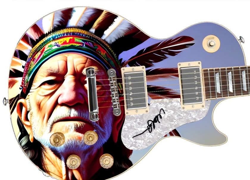 Willie Nelson Signed Custom Graphics Guitar
