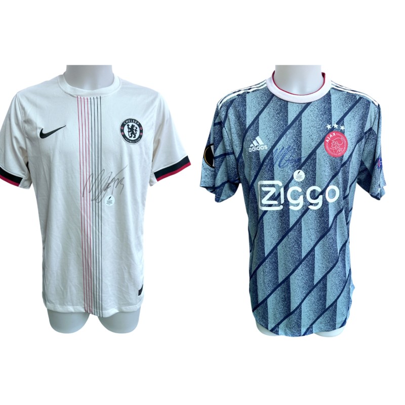 Collection of Two Chelsea and Ajax Replica Shirts - Signed by Moises Caicedo and Mika Godts