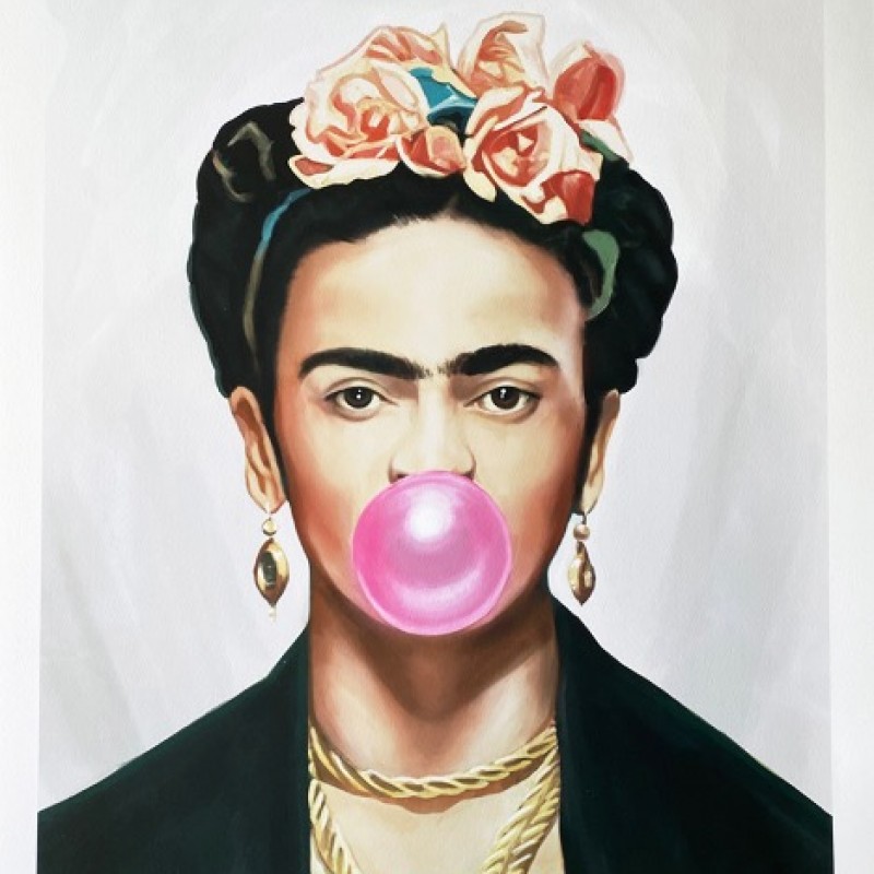 "Frida Kahlo Blowing Bubbles" NFT and Print by Thomas Hussung