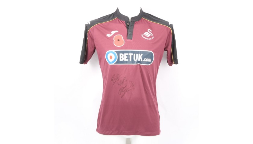 Mckay's Swansea City Match-Worn and Signed Poppy Shirt
