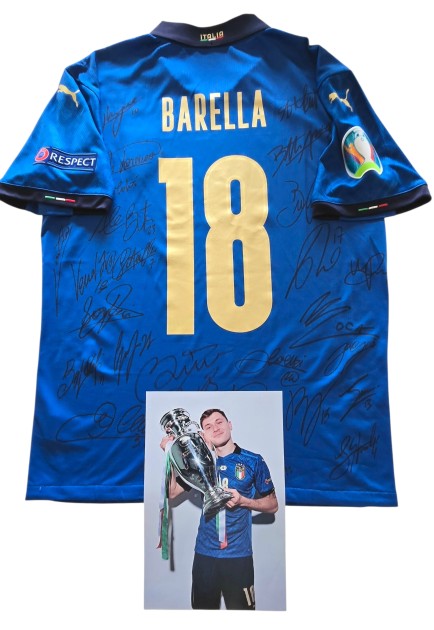 Barella's Match-Issued Shirt, Italy vs England EURO 2020 Finals - Signed by the Team