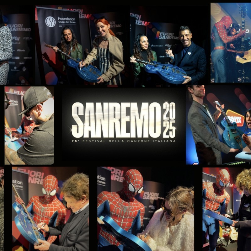 Chitarra Paoletti autografata dagli artisti in gara a Sanremo 2025