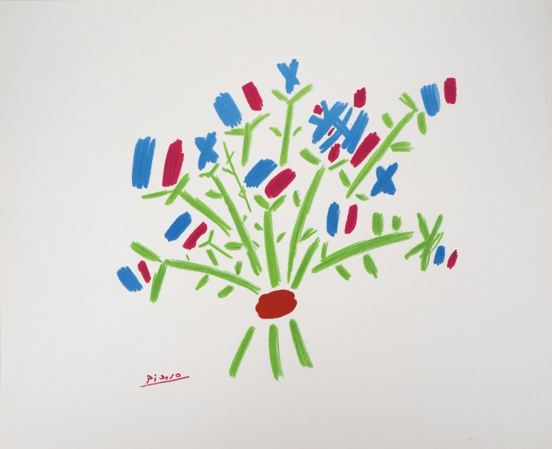 'Blue, White, Red Flowers' Lithograph by Picasso