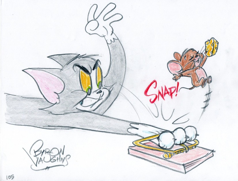 Tom and Jerry - Original Drawing by Byron Vaughns