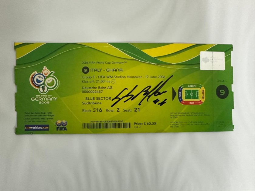 Italy vs Ghana Ticket, WC 2006 - Framed and Signed by Buffon