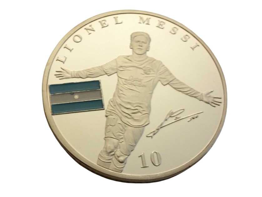 Moneta commemorativa placcata in argento di Lionel Messi