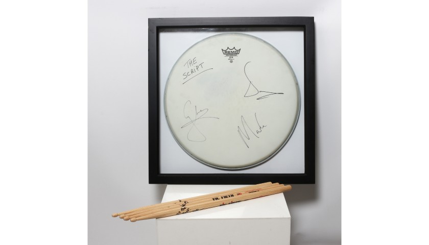 Glen Power, The Script Signed and Framed Drum Head and Sticks