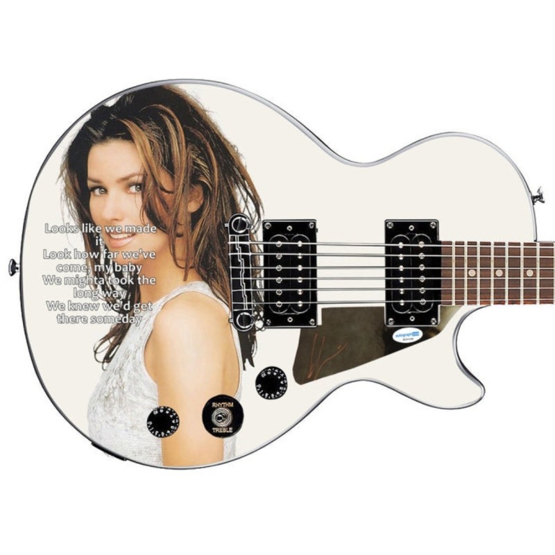 Shania Twain Signed Pickguard on a Custom Epiphone Les Paul Guitar