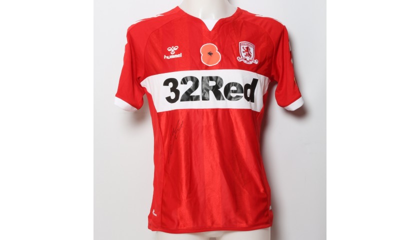 Stewart Downing's Middlesbrough Worn and Signed Home Poppy Shirt 