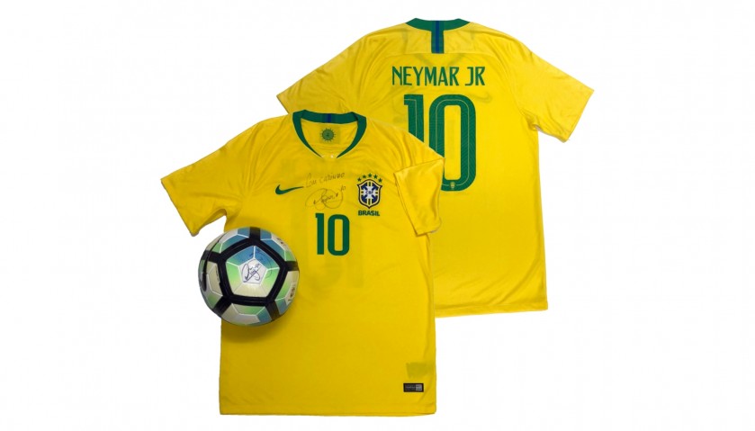 Neymar signed T-shirt and Soccer Ball