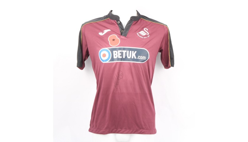 Grimes' Swansea City Match-Worn and Signed Poppy Shirt