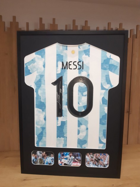 Framed Lionel Messi Signed Argentina Shirt - 2021-2022, Number 10 - Premium  - Genuine Signed Sports Memorabilia