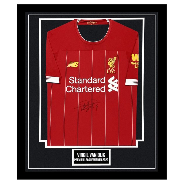 Maglia del Liverpool campione di Premier League 2020 firmata e incorniciata da Virgil van Dijk