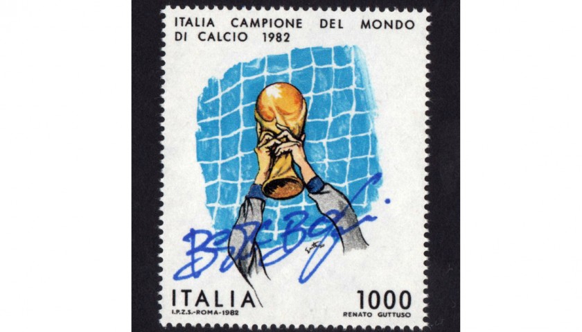 1982 World Cup Stamp Signed by Giuseppe Bergomi