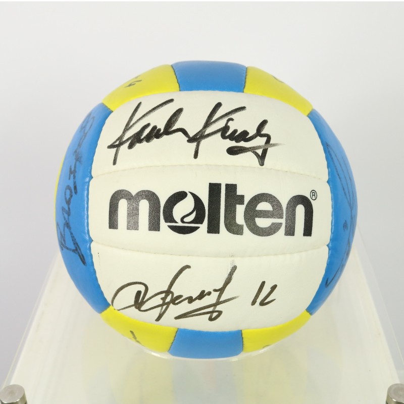 Ball autographed by beach volleyball athletes and Karch Kiraly
