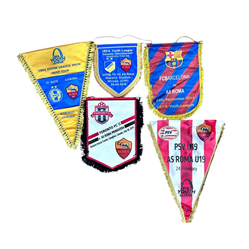 Roma's Collection of Five Primavera Match-Issued Pennants