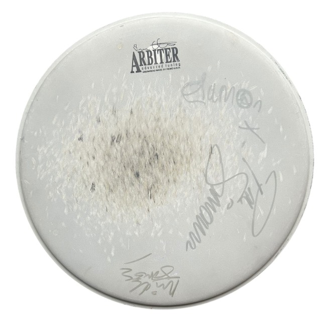 Damon Albarn, Paul Simonon and Mick Jones Signed Drumskin