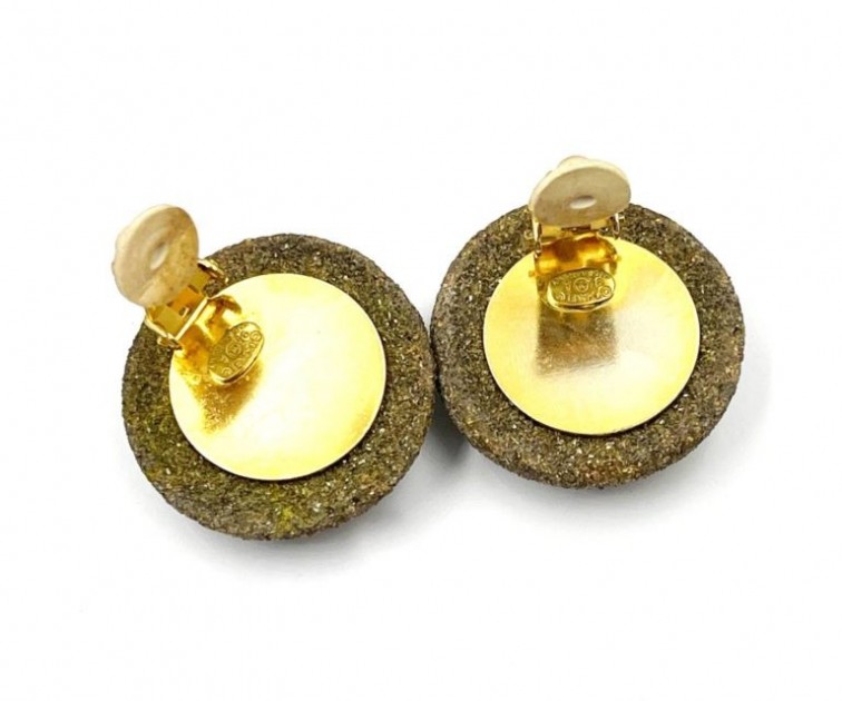 Chanel Gold CC Brown Stone Clip on Earrings - CharityStars