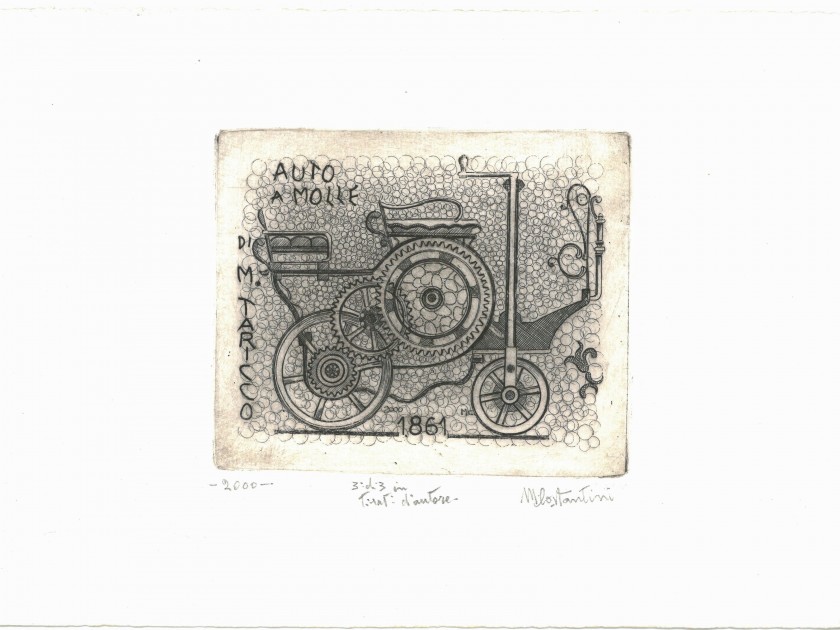 Marco Costantini "1861 Auto a molle" etching