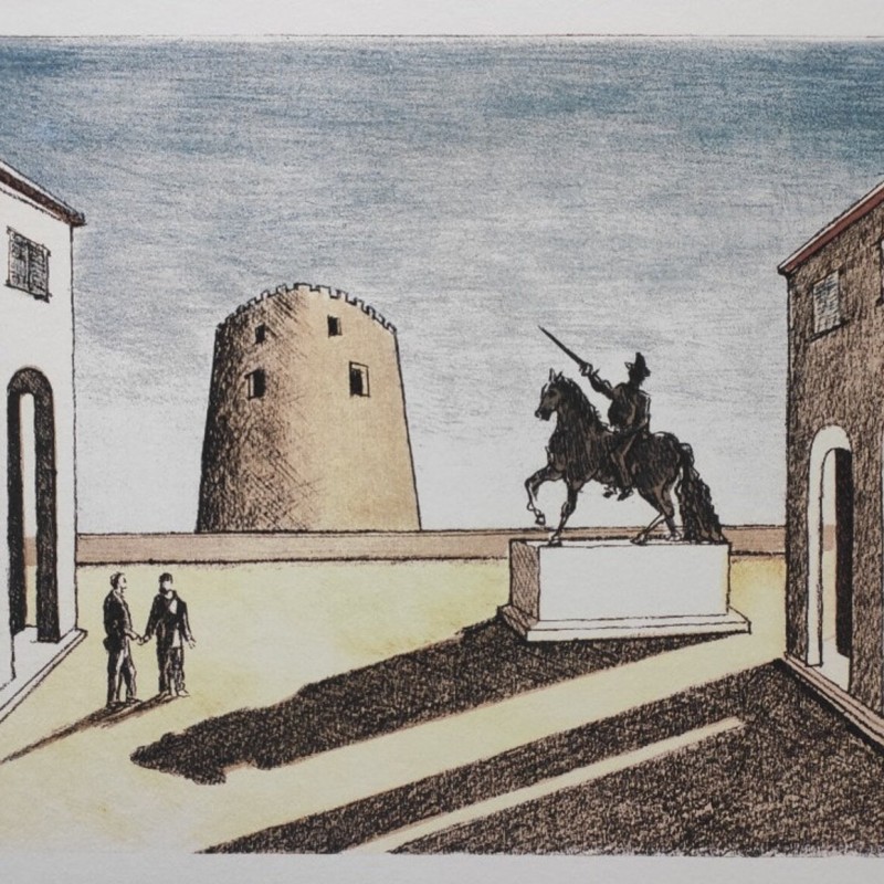 "Piazza d'Italia" Lithograph Signed by Giorgio de Chirico