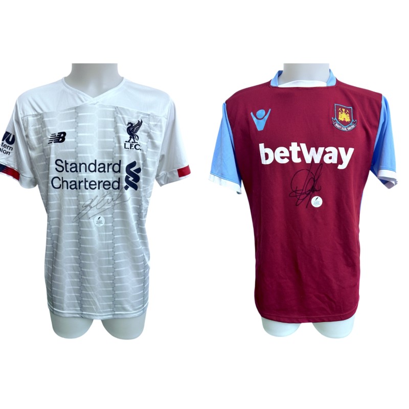 Collection of Two Liverpool and West Ham United Replica Shirts - Signed by Steven Gerrard and Paolo Di Canio