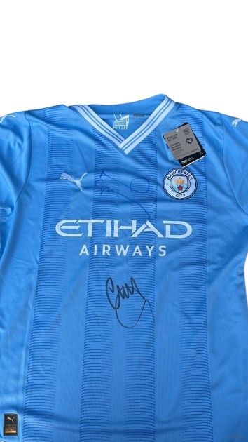 Noel and Liam Gallagher Signed Manchester City Shirt