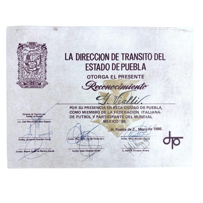 Official Visa, FIFA World Cup 1986 - Issued to Gianluca Vialli