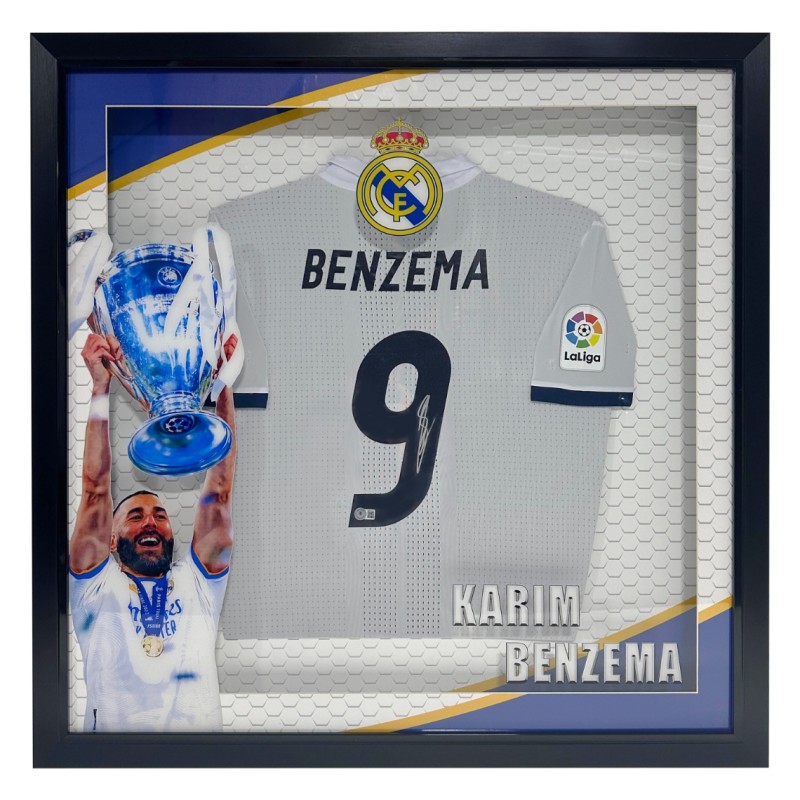 Camicia del Real Madrid firmata e incorniciata di Karim Benzema