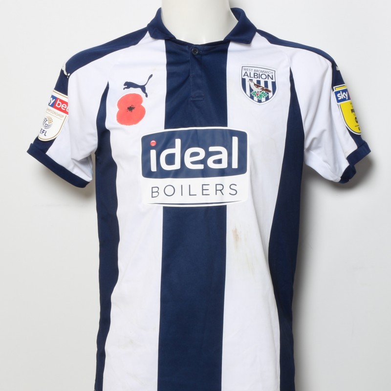 Hal Robson-Kanu's West Bromwich Albion  Worn and Signed Home Poppy Shirt 