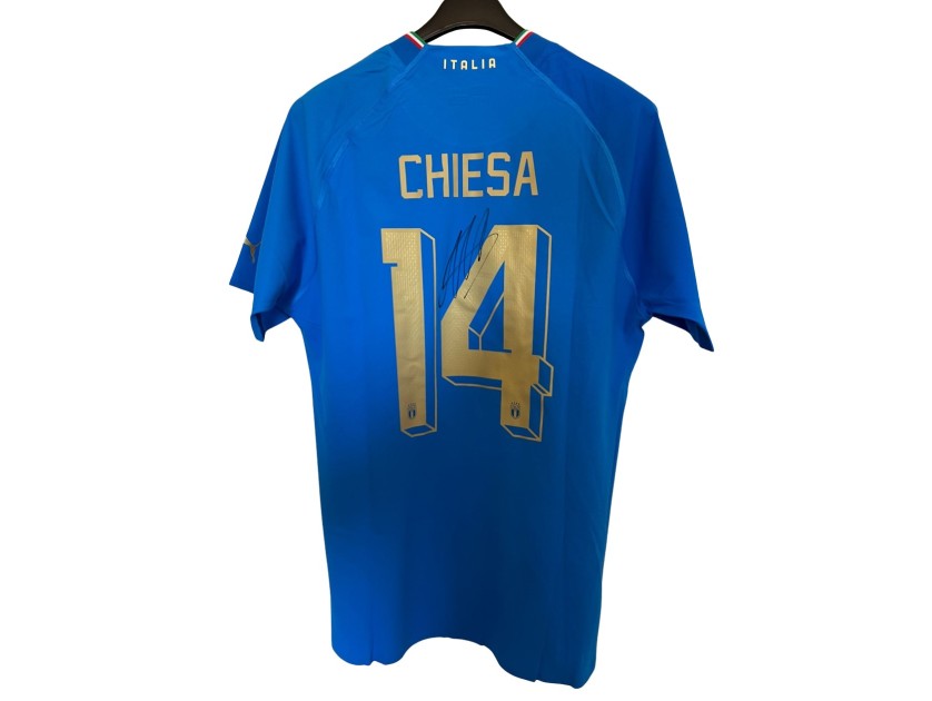 Chiesa's Signed Match-Issued Shirt Albania vs Italy 2022