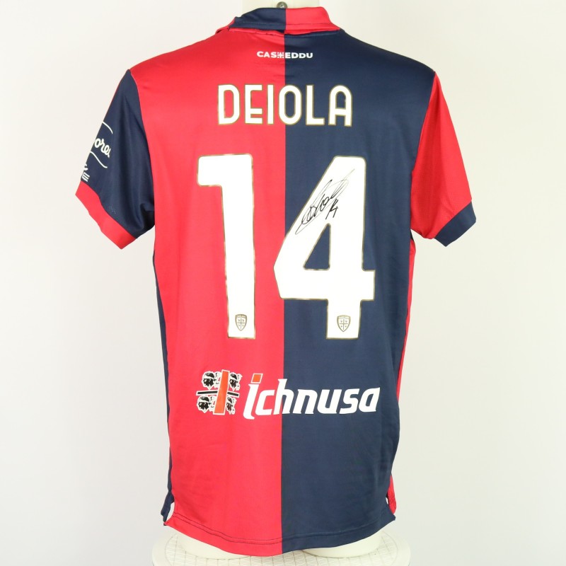 Deiola's Unwashed Signed Shirt, Cagliari vs Hellas Verona 2024 "Keep Racism Out"