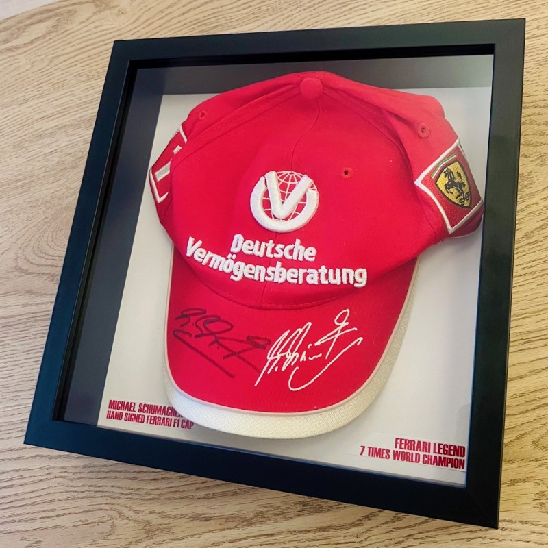 Michael Schumacher Signed and Framed Ferrari Cap