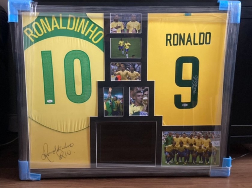 Ronaldinho And Ronaldo Signed Shirts Display