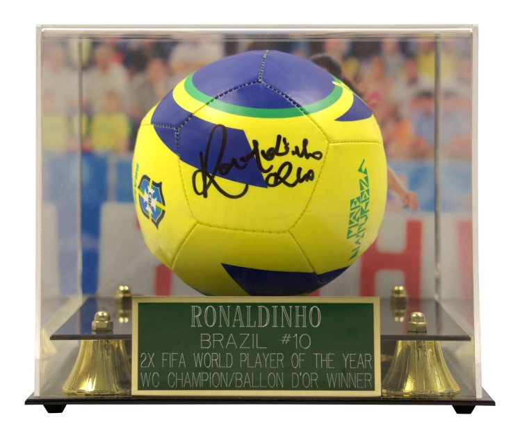 Ronaldinho's Brazil Signed Football in Display Case