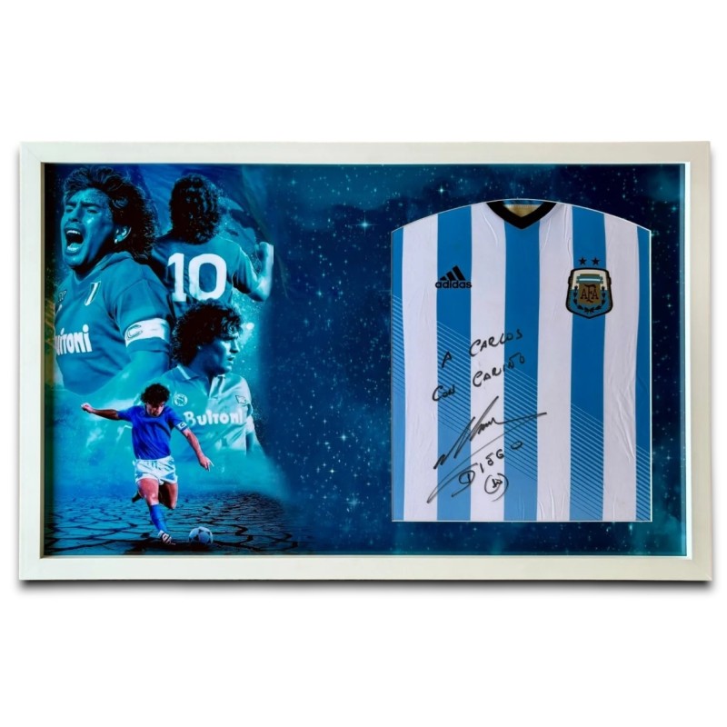 Diego Maradona's Argentina Signed and Framed Replica Shirt