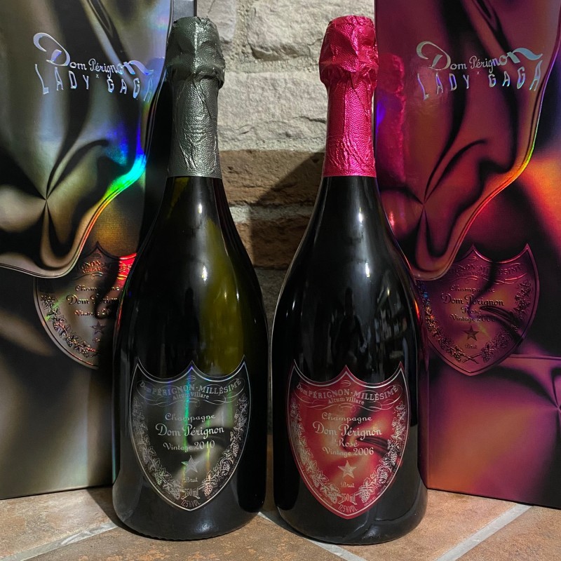 Two Bottles of Dom Perignon Lady Gaga 2006 Rose + Vintage 2010